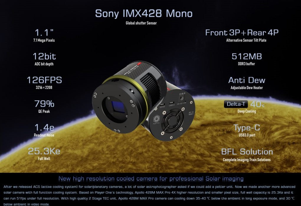 Player One Astronomy Apollo 428M MAX PRO (IMX428) USB3.0 Mono Camera