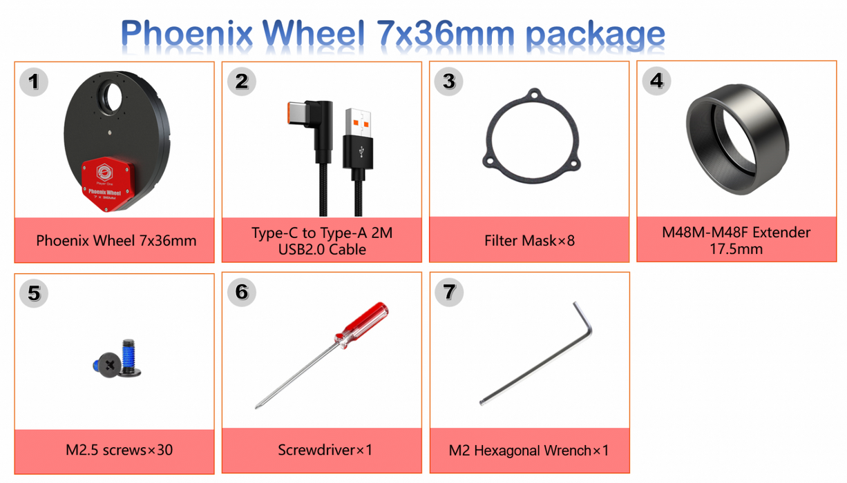 Player One Astronomy Phoenix Filter Wheel 7x36