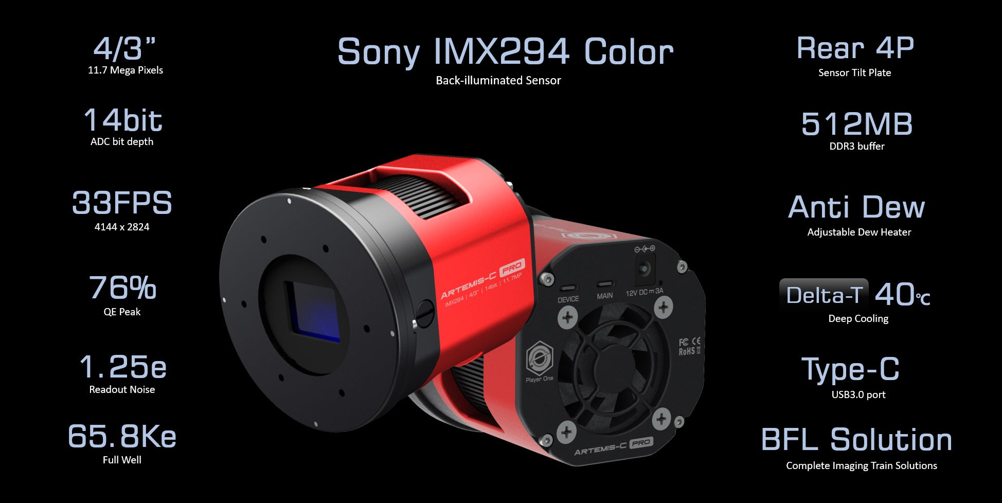 Player One Astronomy Artemis-C Pro USB3.0 Color Camera – Astroworld ...