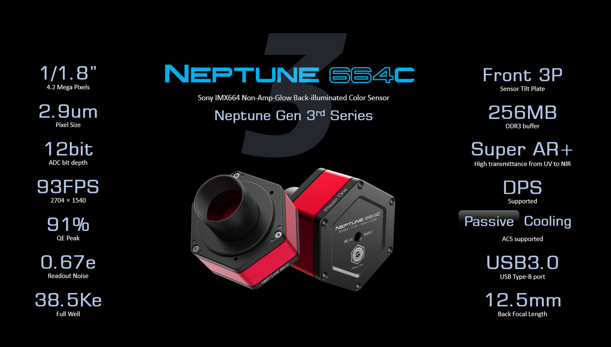 Player One Astronomy Neptune 664C  (IMX664)USB3.0 Color Camera