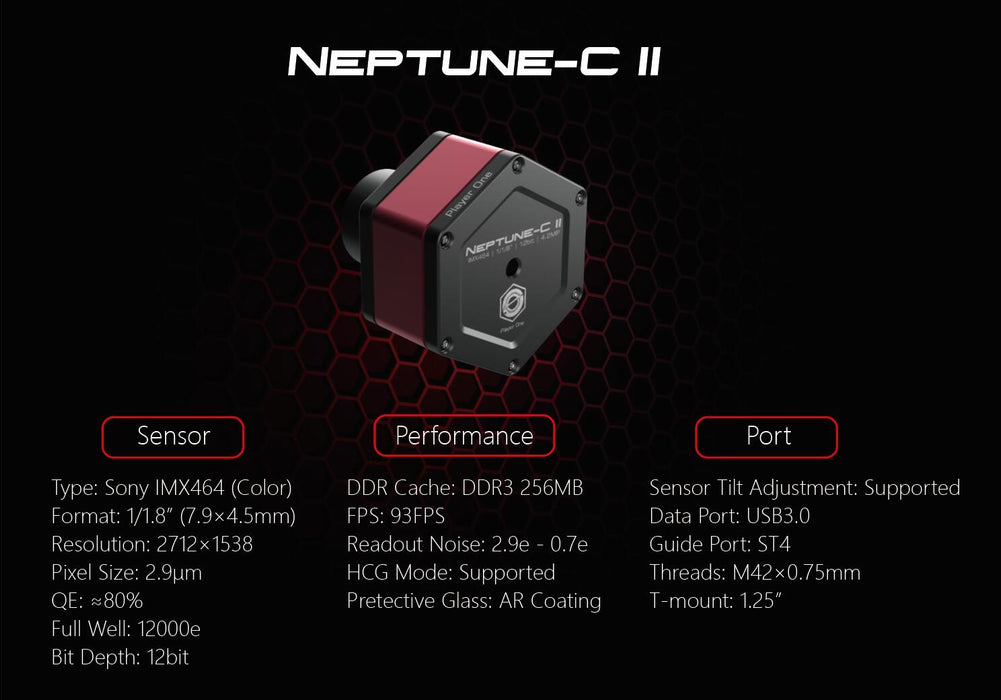 Player One Astronomy Neptune-C II (IMX464)USB3.0 Color Camera