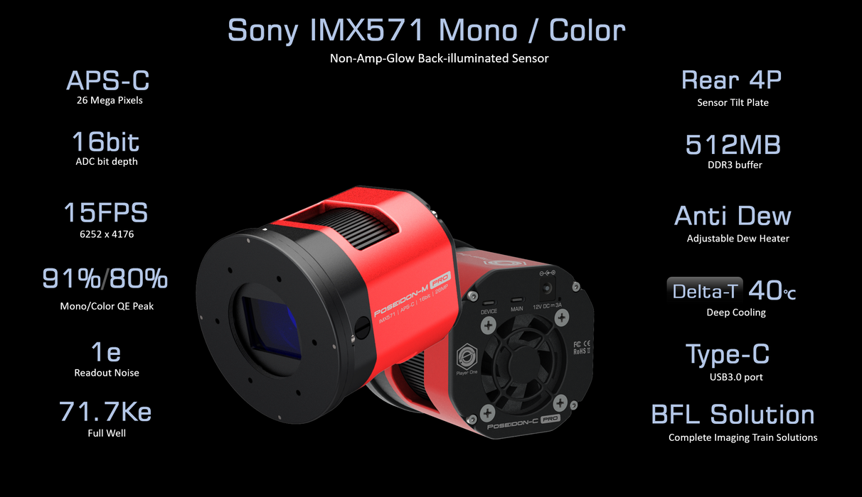 Player One Poseidon-M Pro USB3.0 Mono Camera