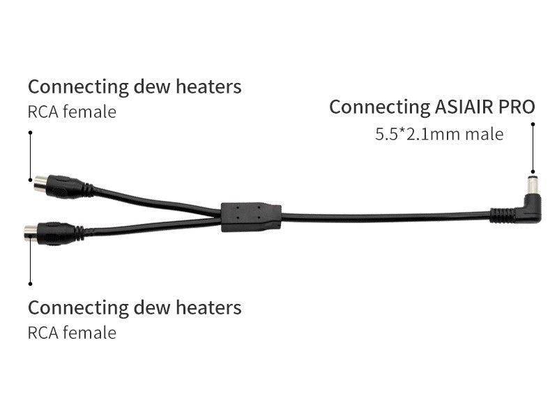 ZWO DC Y Splitter, 1 Male Plug ( 5.5mm*2.1mm ) to 2 Female RCA