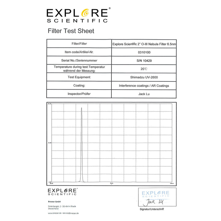 Nebula Filter Oxygen III 2-inch 6.5nm