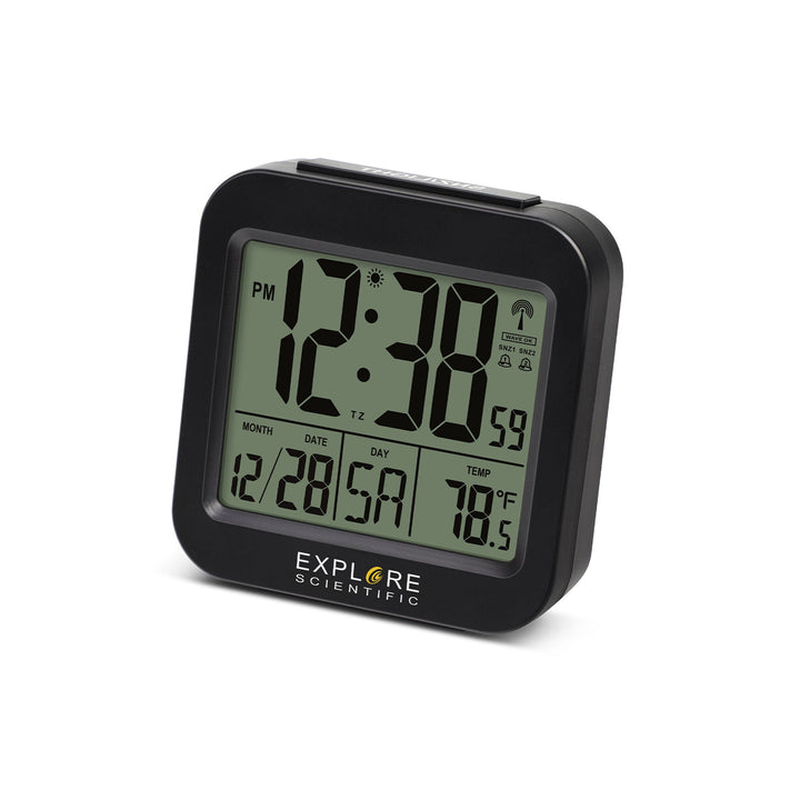 Explore Scientific Travel Alarm with radio-controlled Clock and Indoor Temperature Display